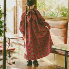 Kutir クティールとレトロ ボウタイフリルチェックワンピースのサムネイル