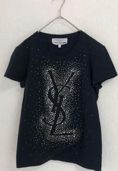 イヴサンローラン ロゴ Tシャツ ビジュー イタリア製 Mサイズ 黒 半袖 イヴサンローラン YSLロゴ Tシャツ ビジュー イタリア製 Mサイズ 黒
