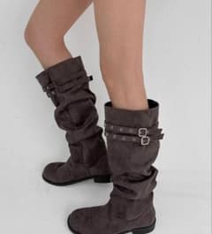 BLACKUP スエードベルト付きロングブーツ BLACKUP スエードベルト付きロングブーツ | Mercari