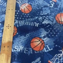 バスケットボール柄★綿プリントオックス生地、ネイビー約197cm