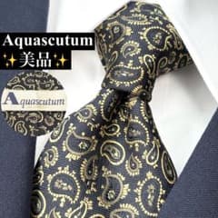 Aquascutum アクアスキュータム ペイズリー柄 ブラック シルクネクタイ