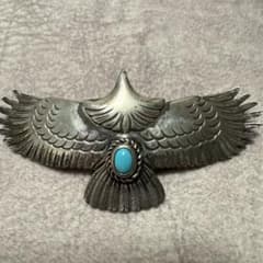 中古】正規品 廃盤 kenshiro 全銀和彫り 大イーグル 銀縄 ターコイズ 