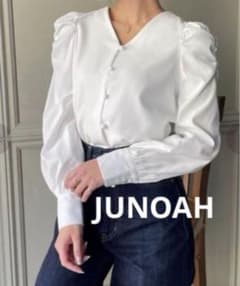 JUNOAH ジュノア　パフスリーブ　シャツブラウス　Mサイズ　白のサムネイル