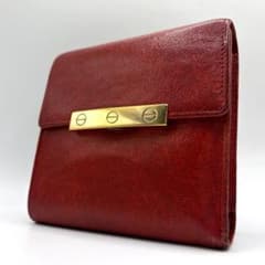 カルティエ 二つ折り財布 サントス ガマ口 レザー ゴールド金具 刻印有 カルティエ 二つ折り財布 サントス ガマ口 レザー ゴールド金具 刻印有