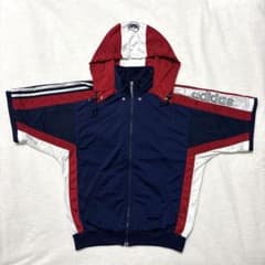 希少 90s 万国旗タグ アディダス 半袖トラックジャケット フード付 M〜L 希少 90s 万国旗タグ アディダス 半袖トラックジャケット フード付 M