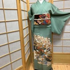 6479］色留袖 美品 鴛鴦花 駒刺繍 三つ紋 木瓜 正絹 着物 袷 - メルカリ