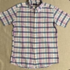 TOPVALU フレンチリネンMIX 半袖ボタンダウンチェックシャツのサムネイル