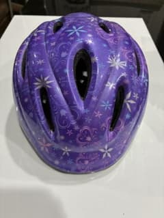キッズ 自転車ヘルメット パープル 花柄 ハート柄 子供用 女の子のサムネイル