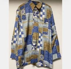 レトロ 総柄シャツ 長袖 幾何学柄 ヴィンテージ風のサムネイル