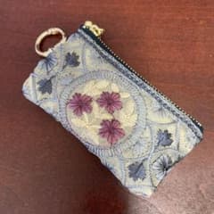 インド刺繍リボンレース ハンドメイドポーチ キーリング付き ミニポーチ④のサムネイル