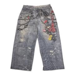 Y2K Punk Design Denim Chain Ring Distressed Wide Baggy Silhouette