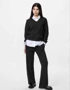 ウォッシャブルニットリブパンツ 黒のサムネイル