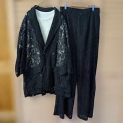 【極美品】CLEL 総レース セットアップ ダブルジャケットワイドパンツ黒 S 極美品】CLEL 総レース セットアップ ダブルジャケットワイドパンツ黒