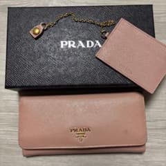 PRADA サフィアーノメタル 長財布 ピンクベージュ パスケース付き 