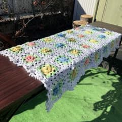 N-53 80s 90s グラニースクエア ヴィンテージ手編みブランケット