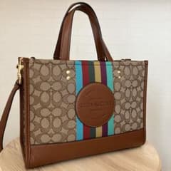 COACH】 シグネチャー 2way トートバッグ レインボーライン ブラウン