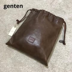 genten ♫ 巾着 バッグ 総革 カーキ ブラウン ゲンテン - メルカリ