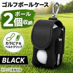 Golf ball case, holds 2 balls, pouch with carabiner, attaches to belt, black, lightweight, small item case.