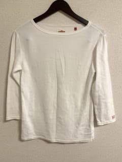 ハリウッドランチマーケット 七分袖カットソー ホワイト H刺繍 日本製