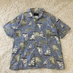 80s チャップスラルフローレン ヨット 世界地図 総柄 アロハシャツ綿麻　L 80s チャップスラルフローレン ヨット 世界地図 総柄 アロハシャツ綿麻
