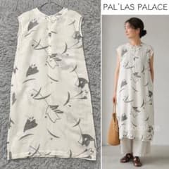 Pal'las Palace パラスパレス 長袖ワンピース 花柄 リネン 極美品》パラスパレス リネンコットン 花柄ノースリーブワンピース