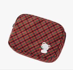 ファミリア 赤チェック 丸ポーチ くま 刺繍 XF - メルカリ