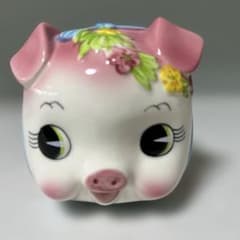加藤工芸 豚の陶器貯金箱 花の装飾付き レトロ - メルカリ