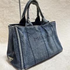 プラダ PRADA カナパ S トートバッグ 三角プレート デニム ブラック 良品】PRADA プラダ トートバッグ ハンドバッグ カナパ ビジュー