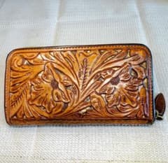 レザークラフト優 パイソン透かし カービング ロングウォレット 長財布