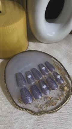 ネイルチップ(ハンドメイド) パープル ラメ ハートのサムネイル
