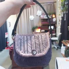 ハンドメイド 手編み ミニバッグ パープルのサムネイル