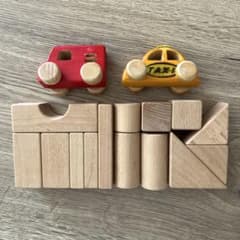 木製 知育玩具 車 2台 積み木セットのサムネイル