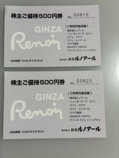 株主優待券 500円×2枚　銀座ルノアールのサムネイル