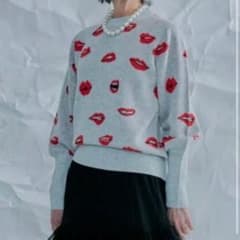 ✨極美品✨トーマスマグパイ　リップ柄　ニット　クルーネック　総柄　ウール混　38 ✨極美品✨トーマスマグパイ リップ柄 ニット クルーネック 総柄