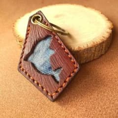 イルカ デニム レザー キーホルダー タンニンなめし ハンドメイド