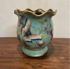 美品　ヴィンテージ　焼物　フラワーベース　植木鉢カバー　蝶　小物入れ　テラコッタ 美品 ヴィンテージ 焼物 フラワーベース 植木鉢カバー 蝶 小物入れ