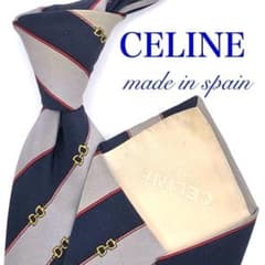 【大特価】CELINE ネクタイ ストライプ ネイビー グレー ロゴ