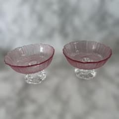 昭和レトロ　ピンク ガラス デザートカップ 2個セット