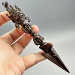 西藏チベット古銅三面馬頭プルパ金剛降魔杵 縁起物　美術品 風水置物 旧家蔵出 プルパ 馬頭明王 金剛橛（普巴杵） チベット仏教 法具 置物密教 仏教