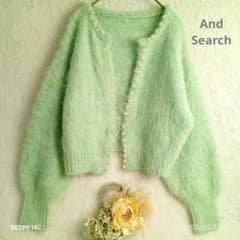 【And Search 】パール装飾 ふんわり淡いミントグリーンカーディガンM