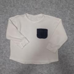 ワッフル生地 長袖Tシャツ デニムポケット付きのサムネイル