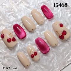 現品】さくらんぼ 韓国ガーリー 3D ぷっくり マグネット ネイルチップ
