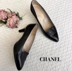 美品 CHANEL シャネル パンプス ココマーク レザー ブラック 20cm