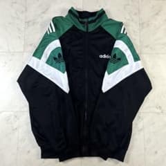 激レア】90s アディダス トラックジャケット 袖ロゴ 緑 黒 XL 186