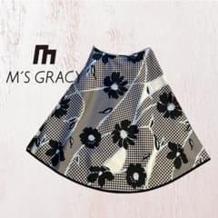 エムズグレイシーM'S GRACY フレアスカート 花柄 ギンガムチェック 40