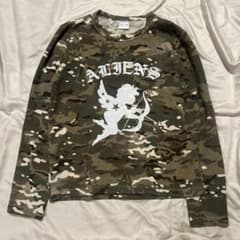 迷彩サーマル グラフィックプリント ワッフル長袖Tシャツ カモ柄
