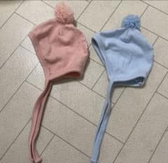 チュールボンボン付き　ボンネット　韓国　ベビー　帽子　パステルカラーのサムネイル