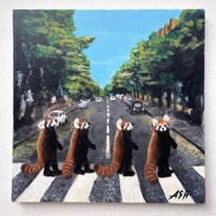 アクリル画 アビーロード　レッサーパンダ　原画 手描き 20㎝　キャンバスのサムネイル