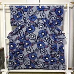 着物-浴衣5【有松絞り浴衣】紺 青 白 花文様 総絞り 伝統工芸 大人浴衣 着物-浴衣5【有松絞り浴衣】紺 青 白 花文様 総絞り 伝統工芸 大人浴衣
