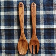 木製  サーバー スプーン ＆ フォーク  カトラリーのサムネイル